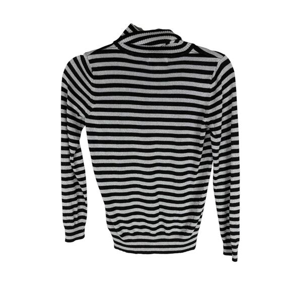 Joseph A Turtleneck Sweater Pullover Striped Metallic Statement Black Silver PS - Picture 6 of 7